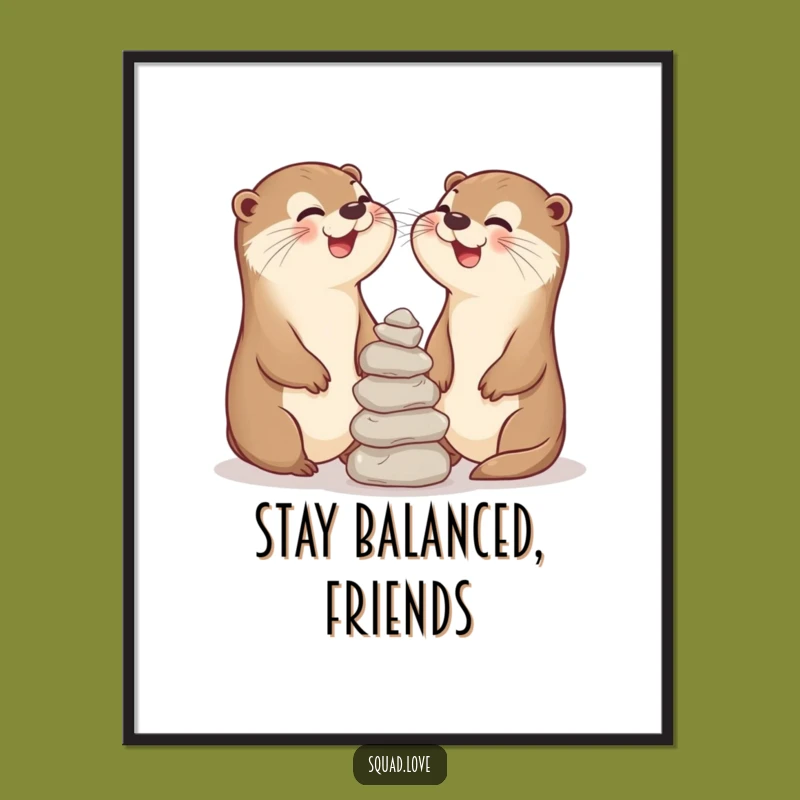 Funny Otter Pals Poster: Hilarious Balancing Art for Friendship Lovers