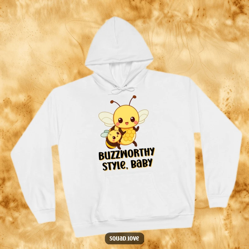 Funny hoodie depicting a proud parent bee gifting knowledge of a honeycomb to a tiny bee, emphasizing family bonding and playful learning humor.