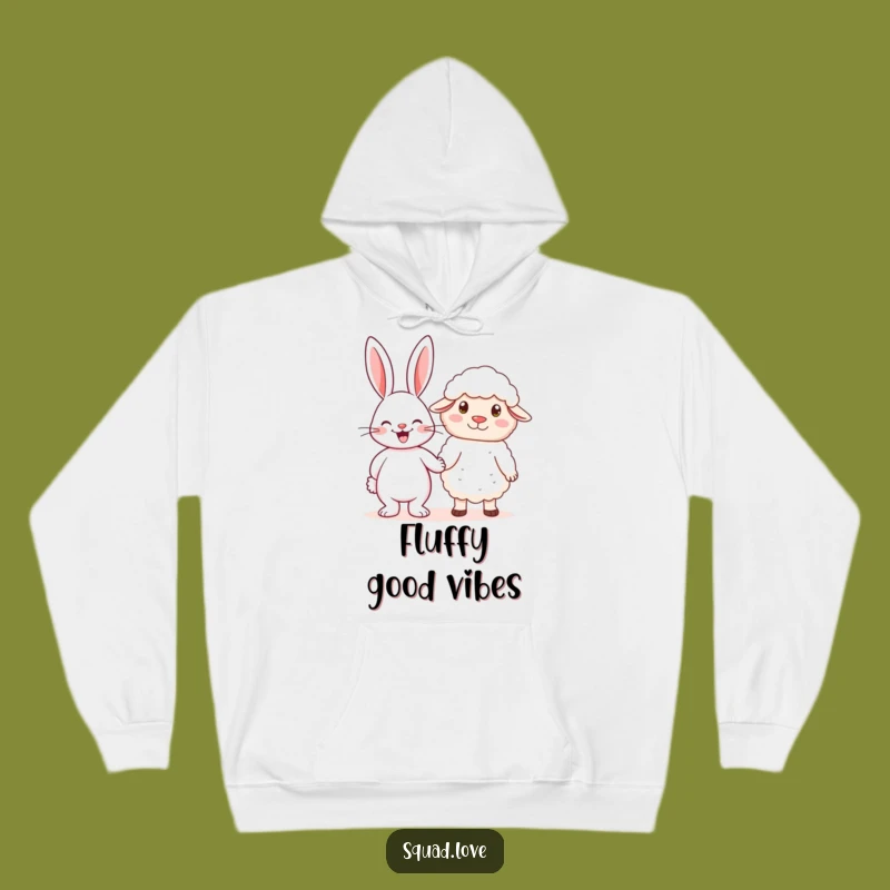 Funny Cozy Rabbit & Sheep Holding Hands Hoodie - Warm Friendship Wear