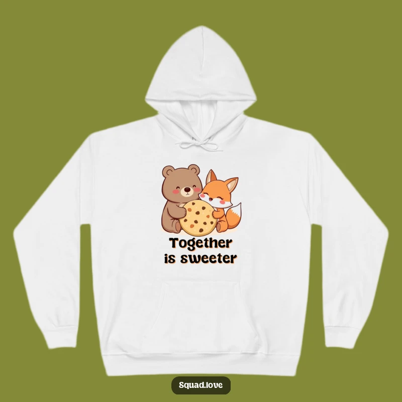 Funny Bear Fox Cookie Hoodie: Joyful Friends Sharing - Cozy Gift