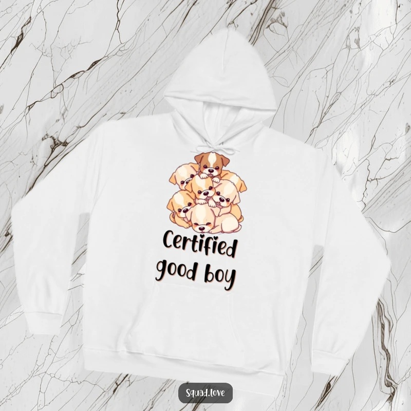 Funny Puppy Pile Hoodie: A soft hoodie featuring a lovable pile of puppies tumbling over each other, offering comfort and playful vibes.