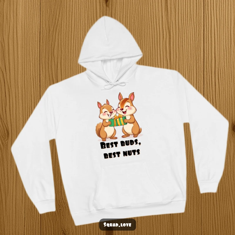 Funny Squirrel Chipmunk Gift Hoodie: A soft hoodie featuring a happy squirrel and chipmunk exchanging gifts, offering warmth and cheerful vibes.