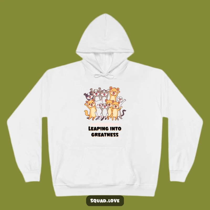Funny Cozy Animal Friends Cheering Hoodie - Warm Wear for Joyful Times