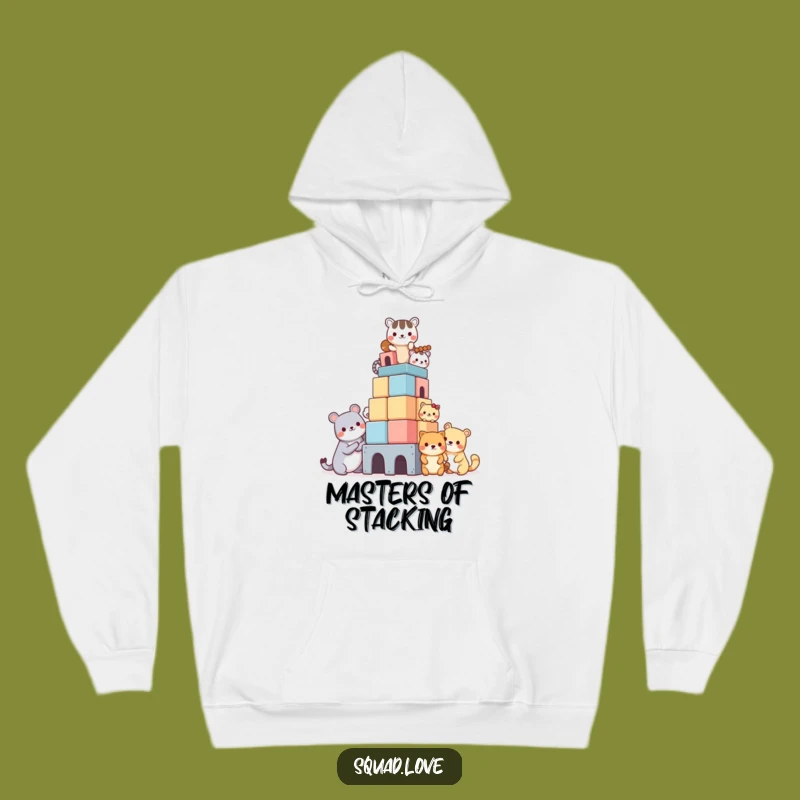 Cozy Funny Kawaii Animal Tower Hoodie: Warm Up with Adorable Teamwork!