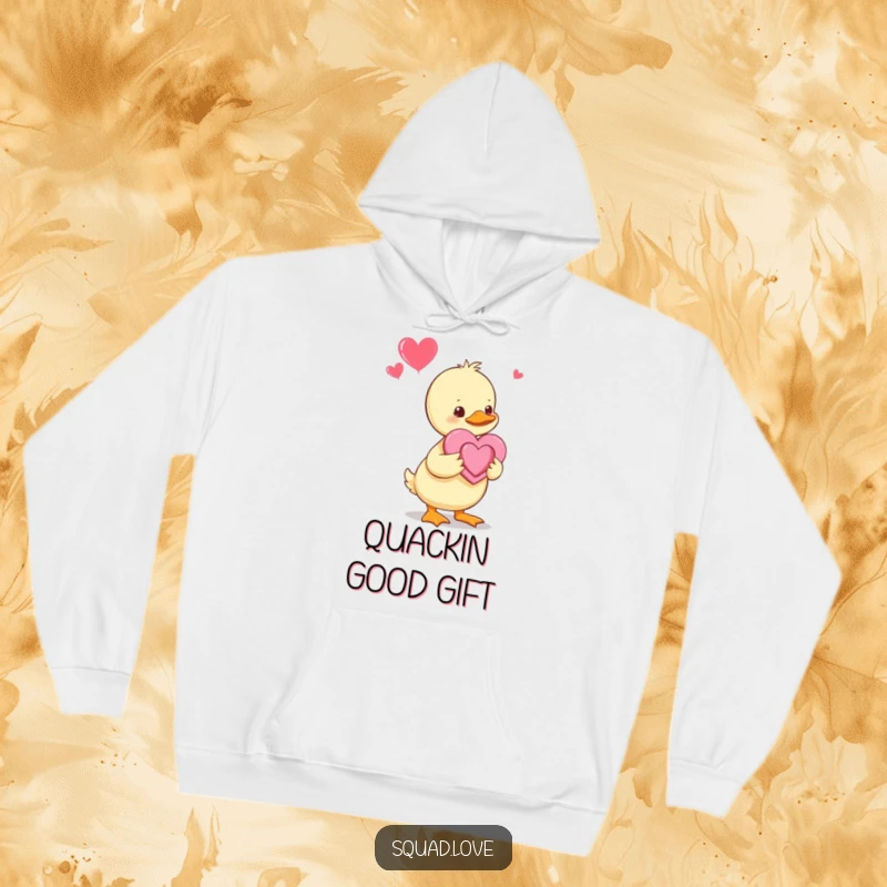Funny Duckling Hoodie: A sweet duckling presents a handmade heart to its parents, a touching scene of love and adorable family bonding.