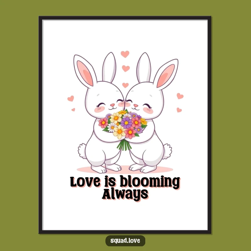 Free Printable Bunny Love Wall Art: Romantic Flower Couple Decor