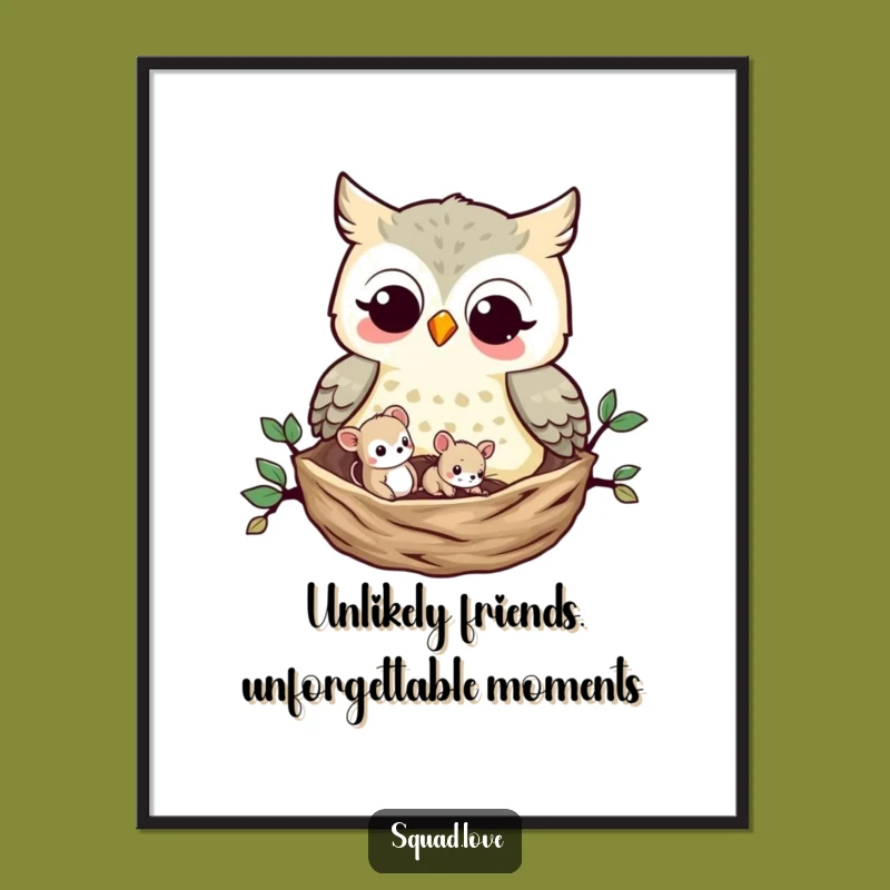 Free Printable Owl Mouse Wall Art: Cozy Nestmates' Quirky Charm - Funny Downloadable Home Decor Gift