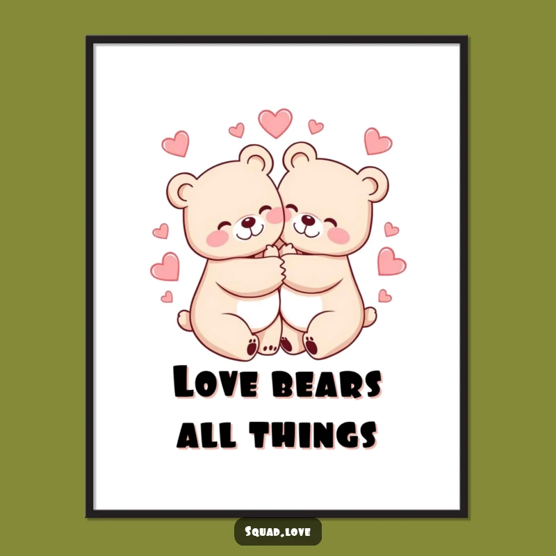Free Printable Wall Art: Cheerful Bears Hugging, Humorous Downloadable Art