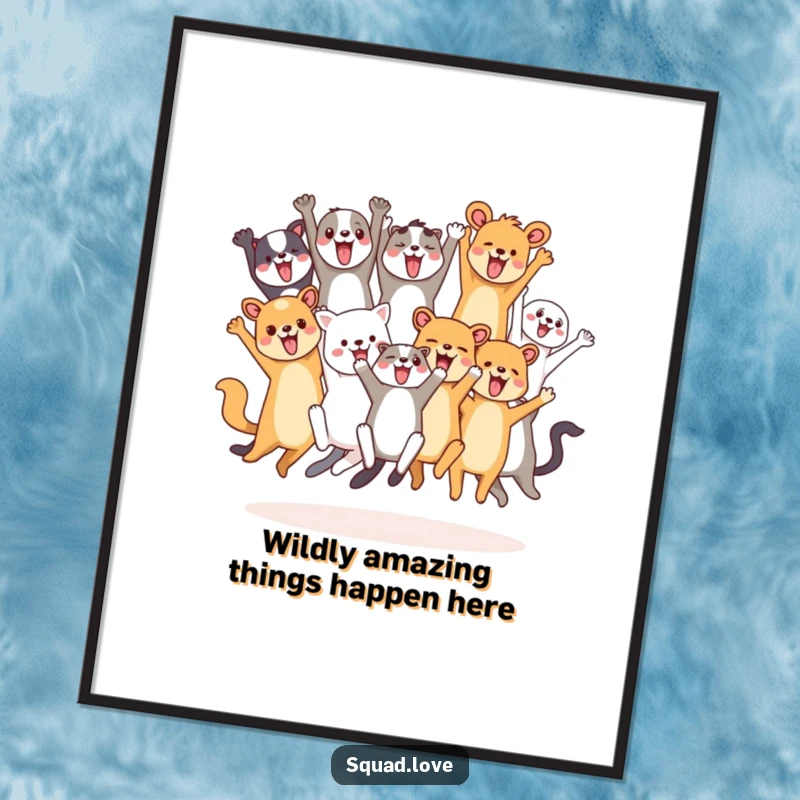 Funny Free Printable Wall Art: A vibrant collection of diverse animals captured mid-leap, cheering with pure delight and infectious energy.