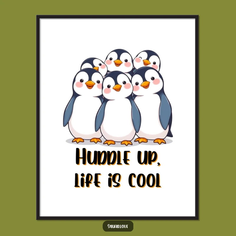 Free Printable Wall Art: Joyful Penguins Huddling, Humorous Downloadable Decor