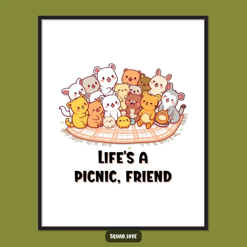 Free Printable Wall Art: Kawaii Animals Picnic - Funny Downloadable Decor