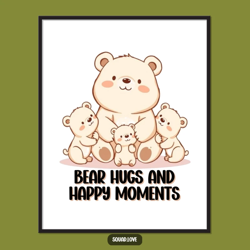 Free Printable Wall Art: Kawaii Mama Bear & Cubs, Sweet Downloadable Decor