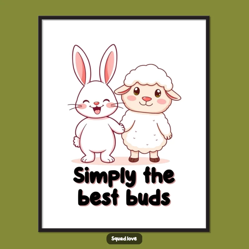 Free Printable Wall Art: Rabbit & Sheep Holding Hands - Cute Downloadable Decor