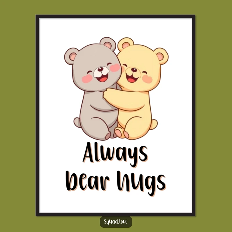 Free Printable Wall Art: Two Kawaii Bears Hugging - Cute Downloadable Decor
