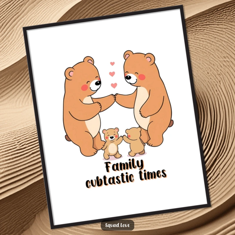 Funny Free Printable Wall Art: A happy family of bears holding paws and dancing in a cheerful circle.