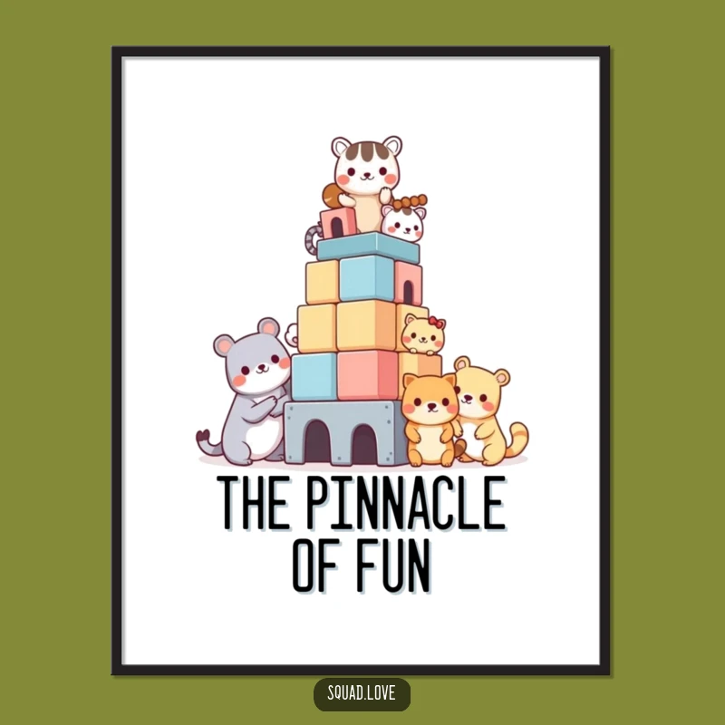 Funny Free Printable Wall Art: Kawaii Animals Building Tower, Hilarious Downloadable Art!