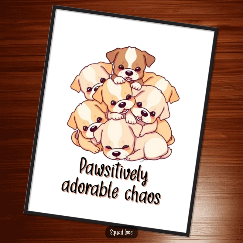 Funny Free Printable Wall Art: A delightful heap of playful puppies tumbling over each other, creating a scene of pure, uncontainable joy.