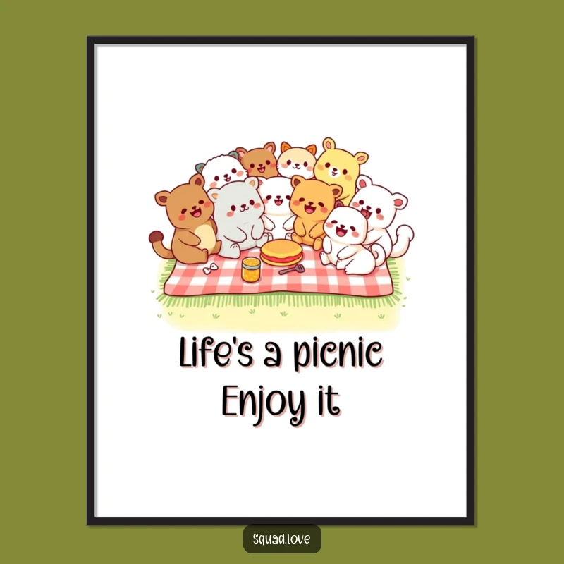 Free Printable Picnic Pals Wall Art: Kawaii Animal Gathering Decor