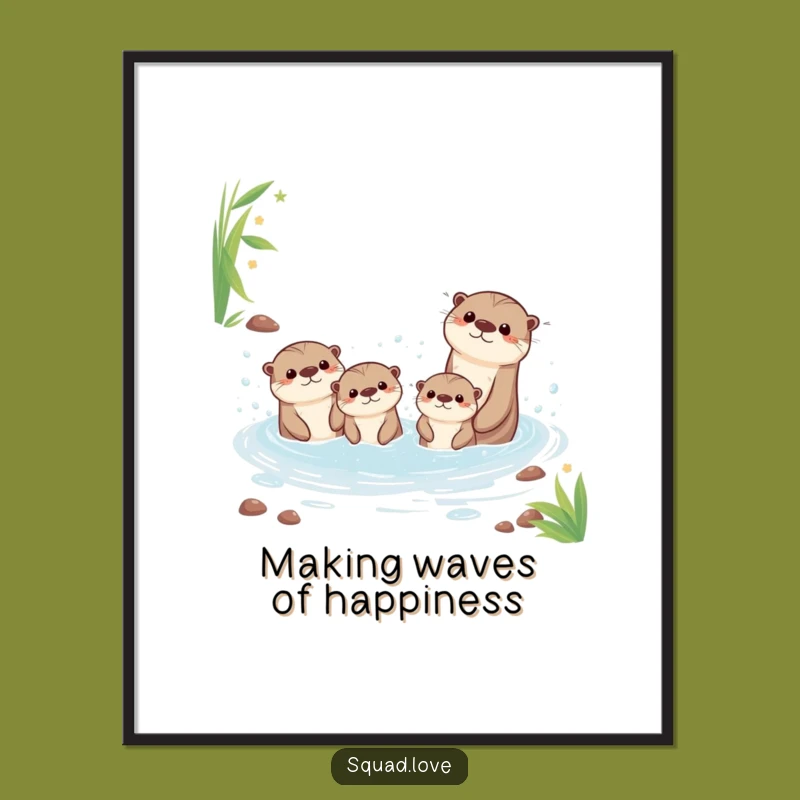 Funny Free Printable Wall Art: Kawaii Otters Splash, Playful Downloadable Art!