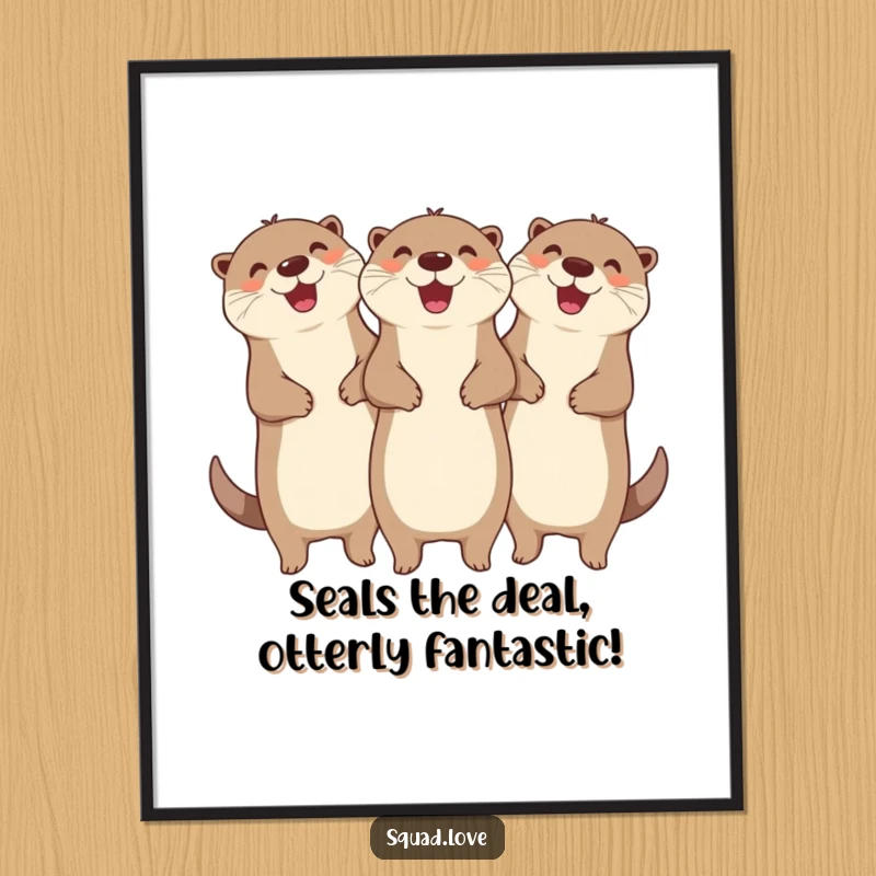 Funny Free Printable Wall Art: Three ecstatic otters holding hands, linking arms in a display of pure, unadulterated, cheerful joy.