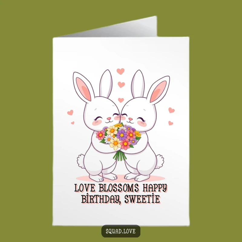 Free Printable Bunny Love Birthday Card: Cute Couple Flower Gift