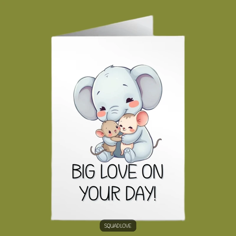 Free Printable Elephant Mouse Birthday Card: Hugs Funny Downloadable Gift