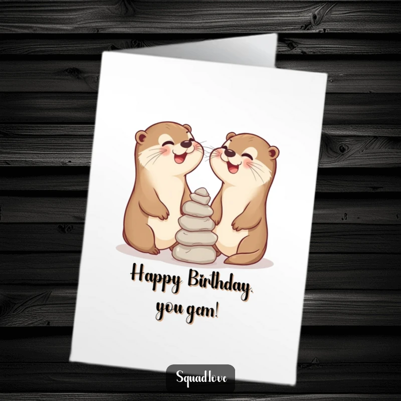 Funny Free Printable Birthday Card: Two otter pals share a laugh while expertly balancing stones, celebrating a birthday.