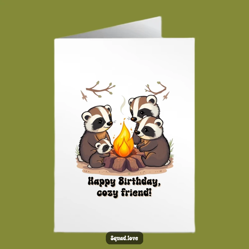 Free Printable Badger Birthday Card: Campfire Family Glow Downloadable Gift