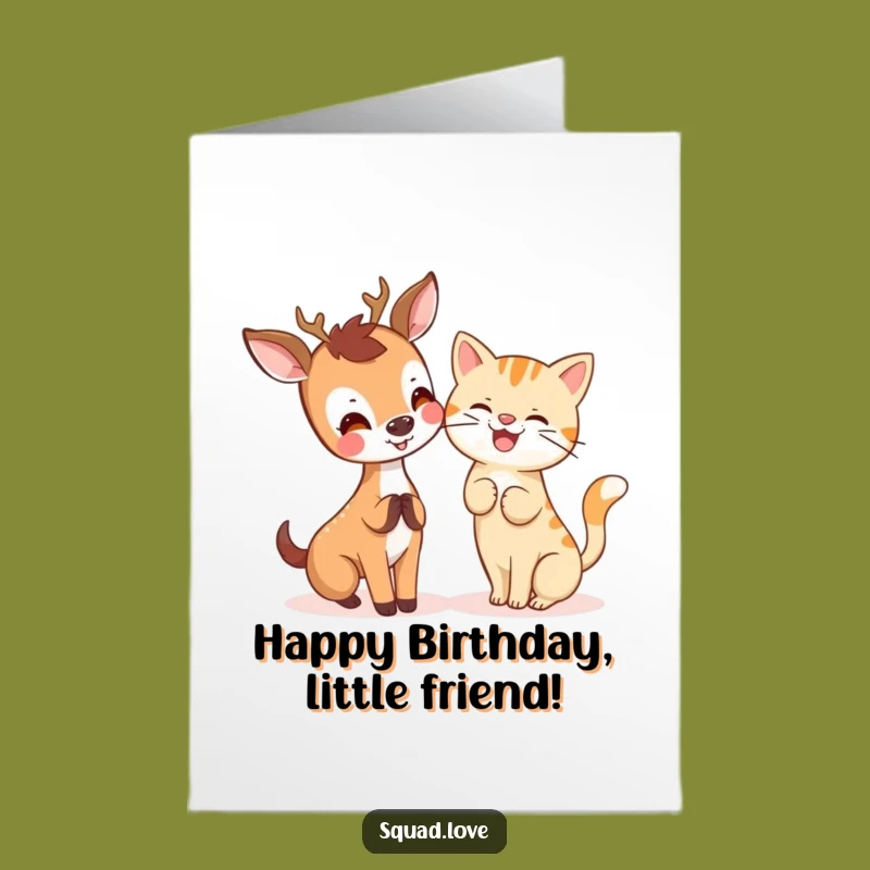 Free Printable Birthday Card: Deer & Cat Secret, Joyful Download