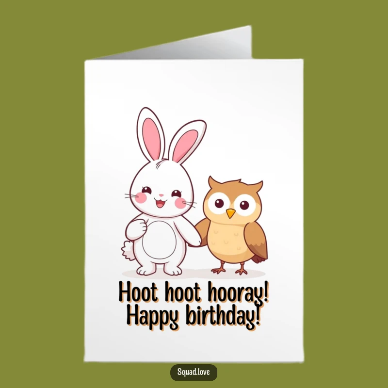 Free Printable Bunny & Owl Birthday Card: Cute Pals Gift