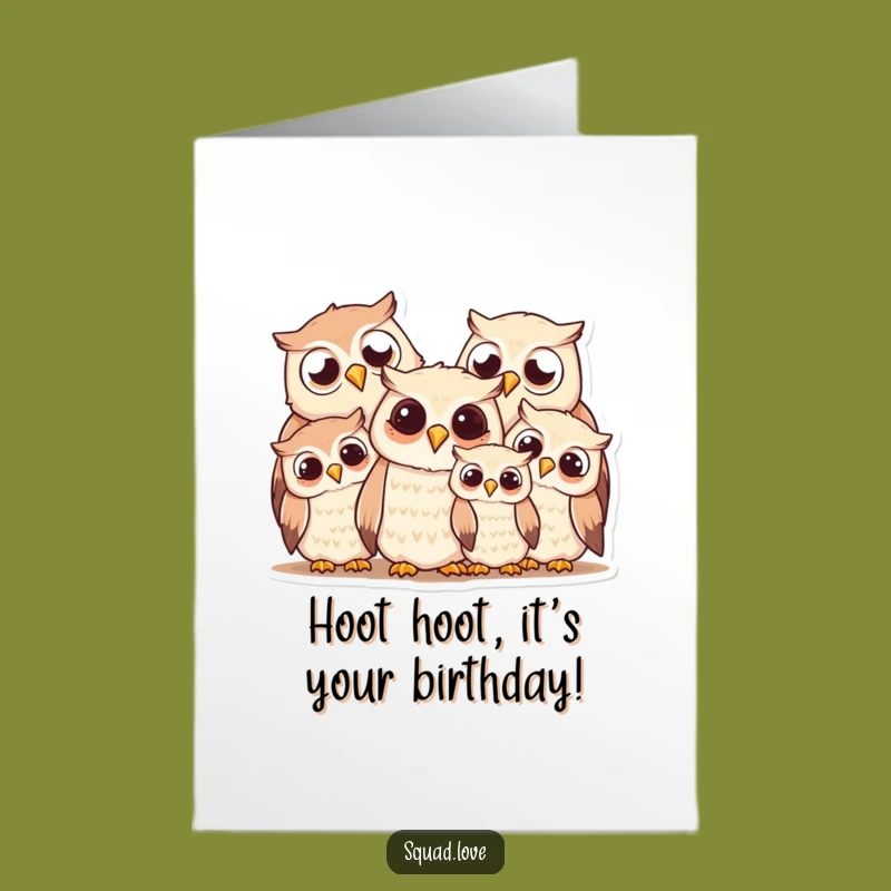 Free Printable Birthday Card: Funny Owl Family Hugs for a Joyful Celebration