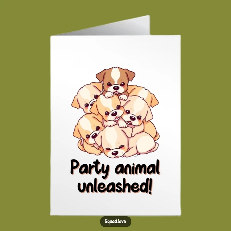 Free Printable Birthday Card: Puppy Pile Tumble Funny Downloadable Gift
