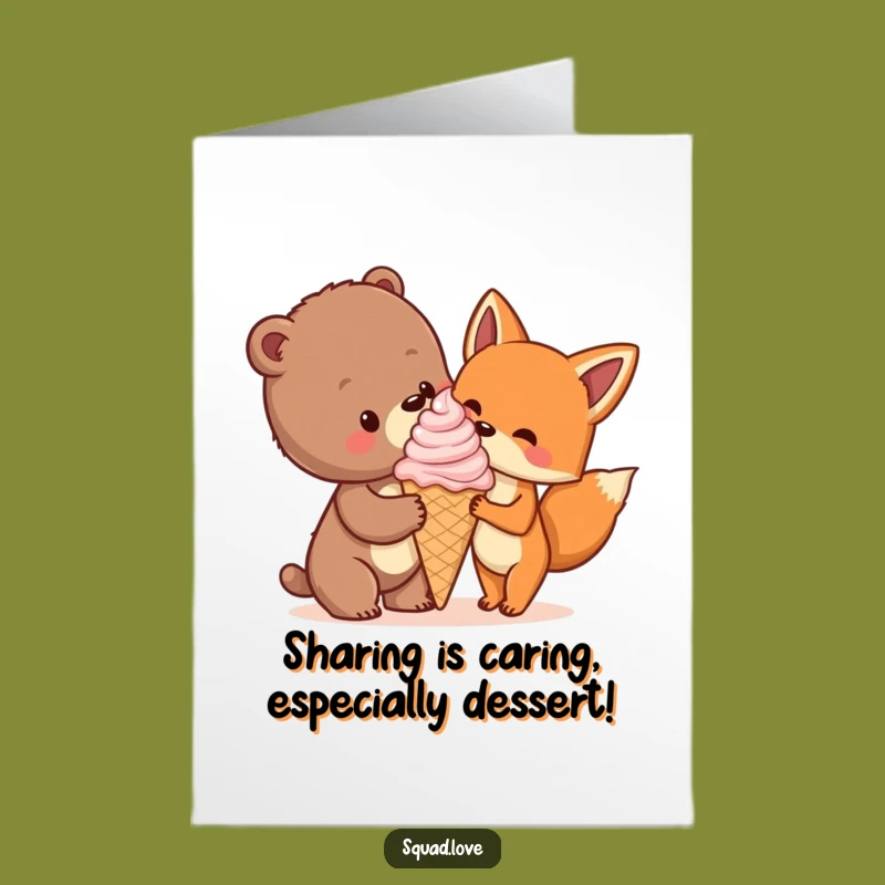 Free Printable Birthday Card: Funny Bear Cub & Fox Ice Cream - Downloadable Gift