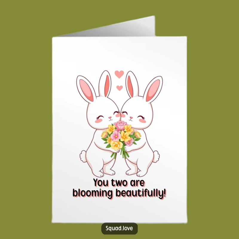 Free Printable Bunny Couple Congrats Card - Romantic Flowers Downloadable Greeting