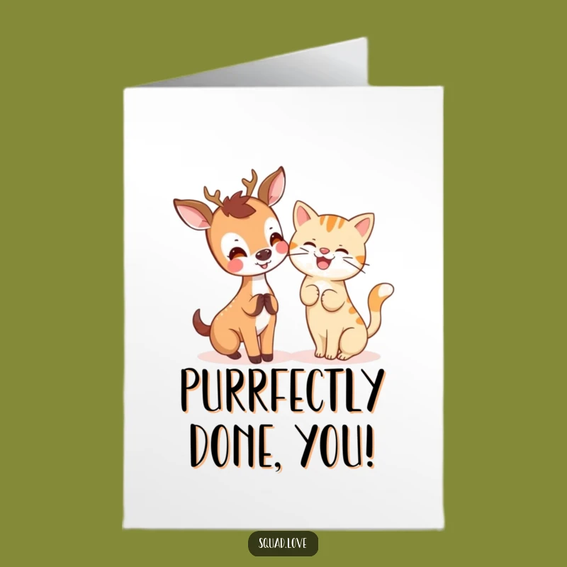 Free Printable Congrats Card: Deer & Cat Whispering Secrets, Joyful