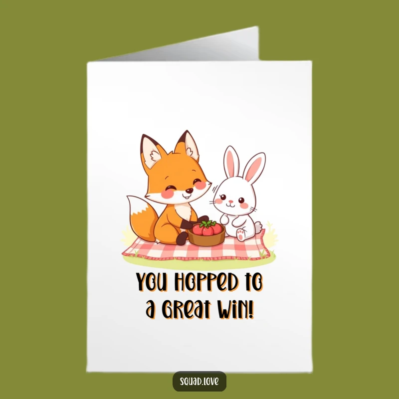 Free Printable Congrats Card: Fox Rabbit Picnic, Joyful Funny Downloadable Gift