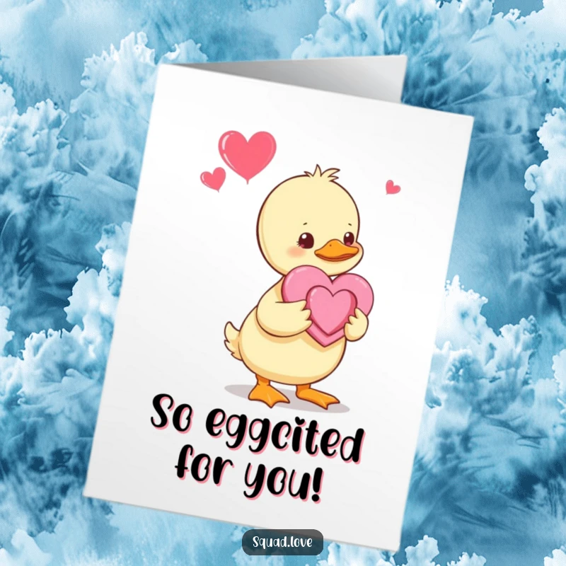 Funny Free Printable Congratulations Card: A baby duckling beaming with pride as it presents a handmade heart of congratulations.