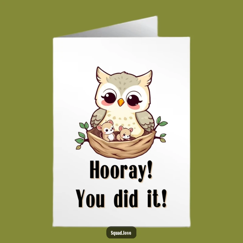 Free Printable Owl Mouse Congrats Card: Unlikely Pals Celebrating Success - Funny Downloadable Gift
