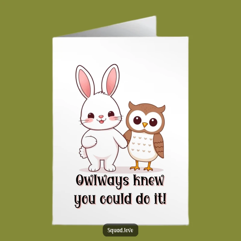 Kawaii Bunny Owl Congrats: Free Printable Card for Big Wins