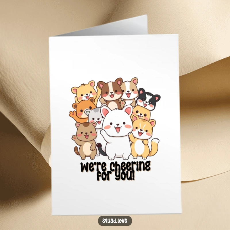 Funny Free Printable Congrats Card: Diverse animal friends waving hello, joyful illustration, great for a downloadable congratulations gift.