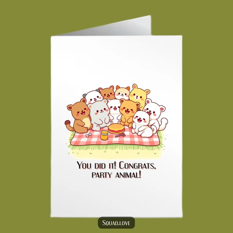 Free Printable Picnic Congrats Card: Kawaii Animal Celebration