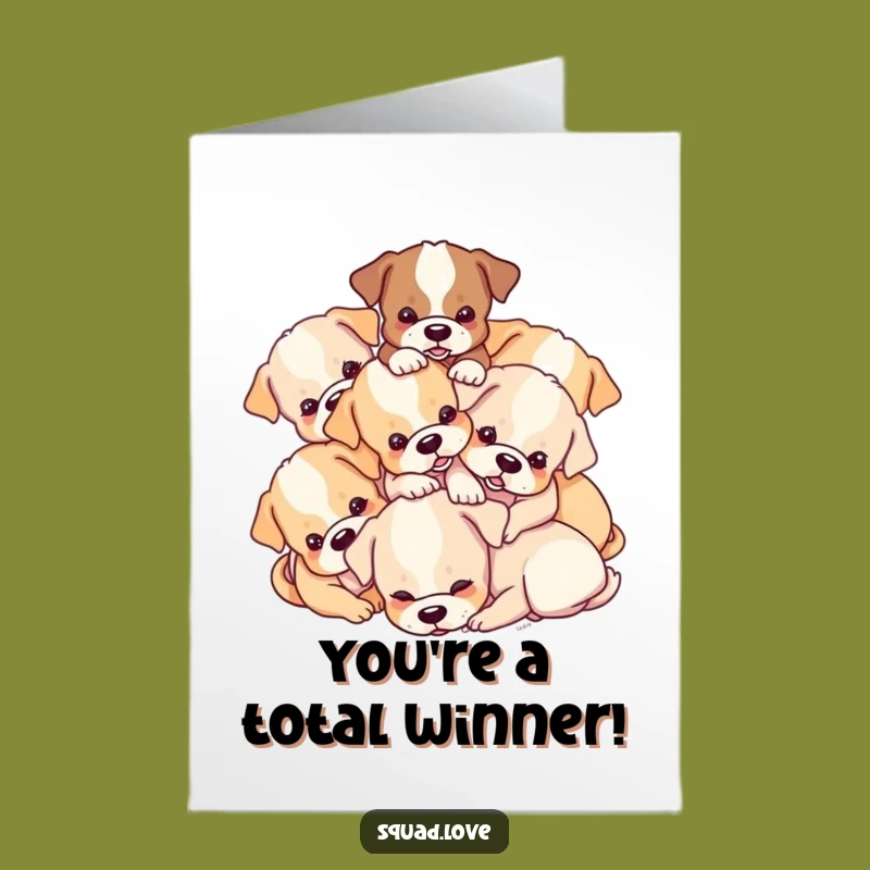 Free Printable Congrats Card: Puppy Pile Success Funny Downloadable Gift