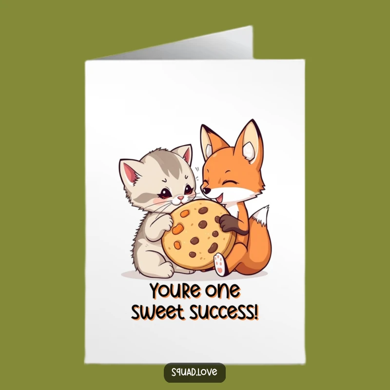 Free Printable Kitten & Fox Cookie Congrats Card - Fun Downloadable Gift