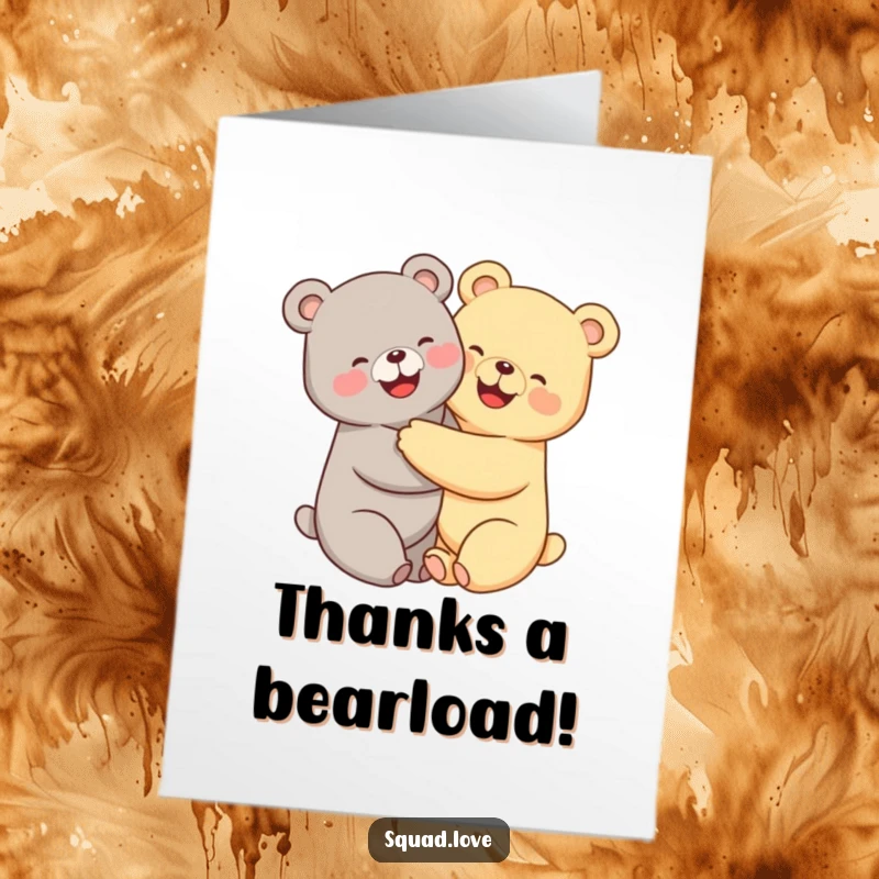Cute Free Printable Thank You Card: Two smiling kawaii bears hugging tightly, sending a warm and grateful message.