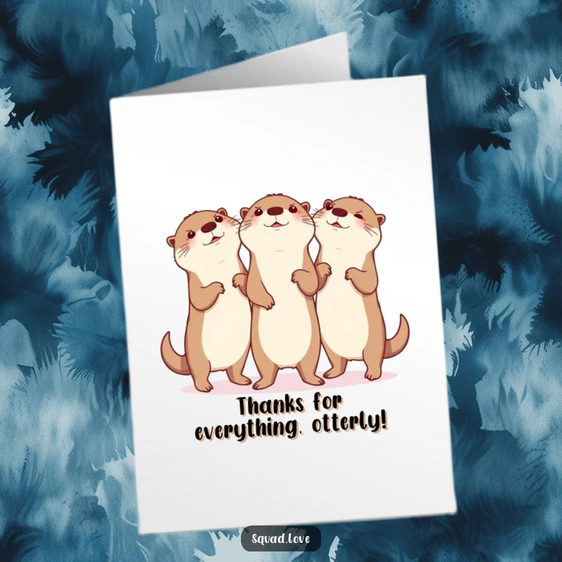Funny Free Printable Thank You Card: A trio of otters doing a synchronized silly dance, conveying thanks with joy.