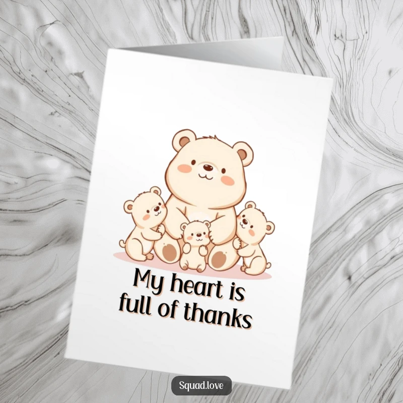 Funny Free Printable Thank You Card: A proud mama bear watches her playing cubs, symbolizing warmth and gratitude.