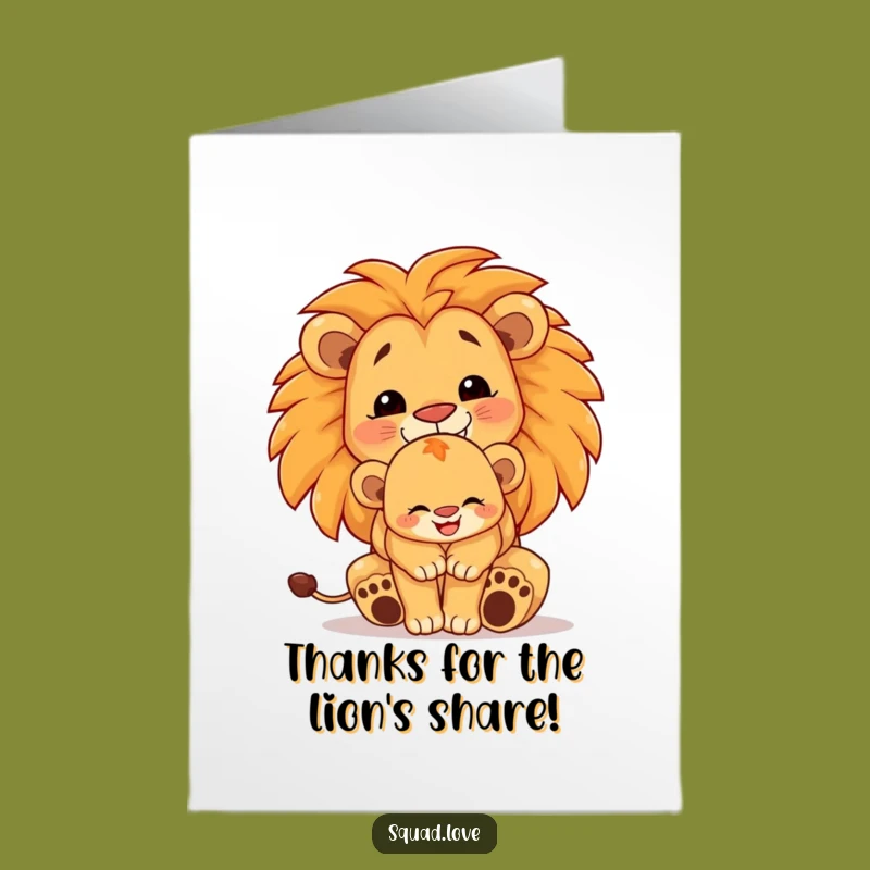Free Printable Thank You Card: Lion Family Hugging Gratitude Downloadable Gift