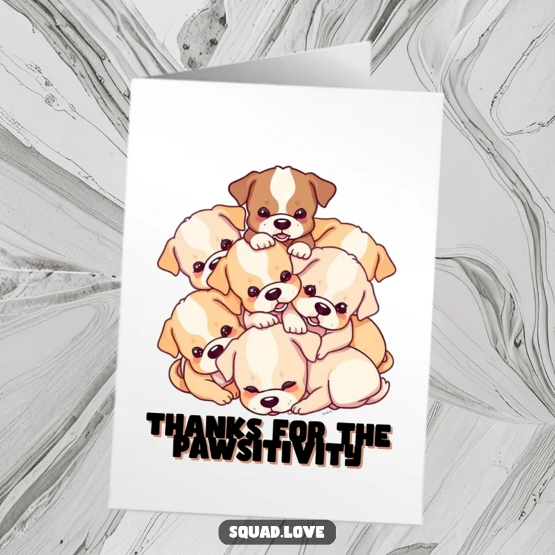 Funny Free Printable Thank You Card: A charming pile of puppies tumbling adorably, sending a message of thanks with playful energy.