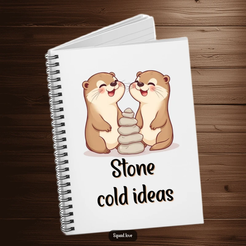 Funny notebook with two laughing otter friends balancing stones, perfect for jotting down cheerful thoughts and creative ideas.