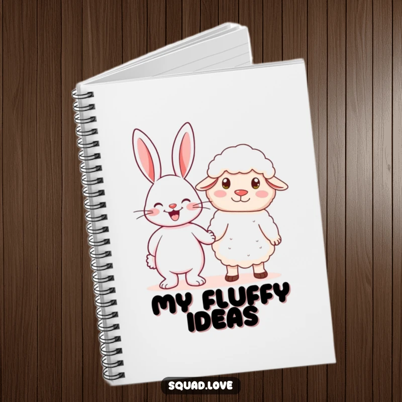 Funny notebook cover with a cheerful rabbit holding hands with a fluffy sheep, perfect for writing sweet thoughts and gentle ideas.